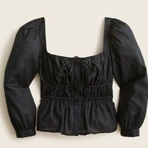 J.Crew Cinched-waist top in herringbone cotton in black Size 2